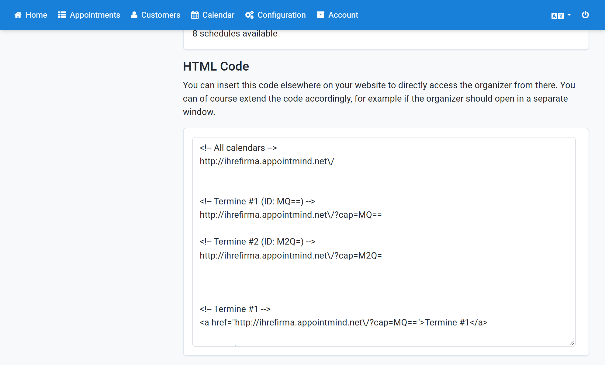 Select and copy the calendar URL