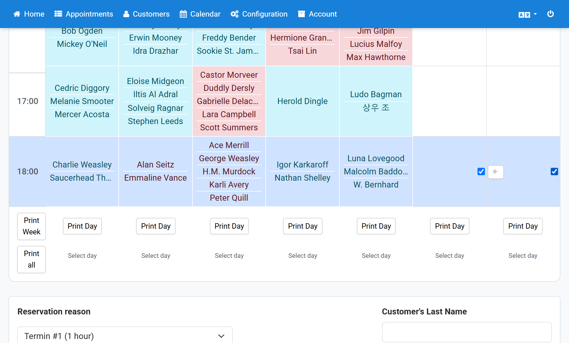 Select the desired appointment times