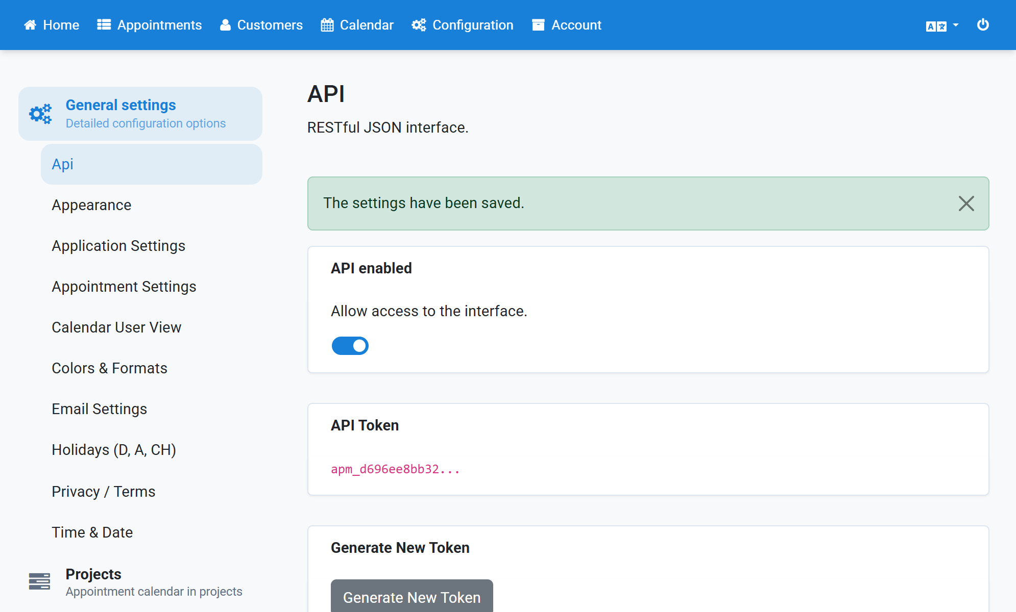Copy the token that is shown right away and keep it safe, it is not displayed again
