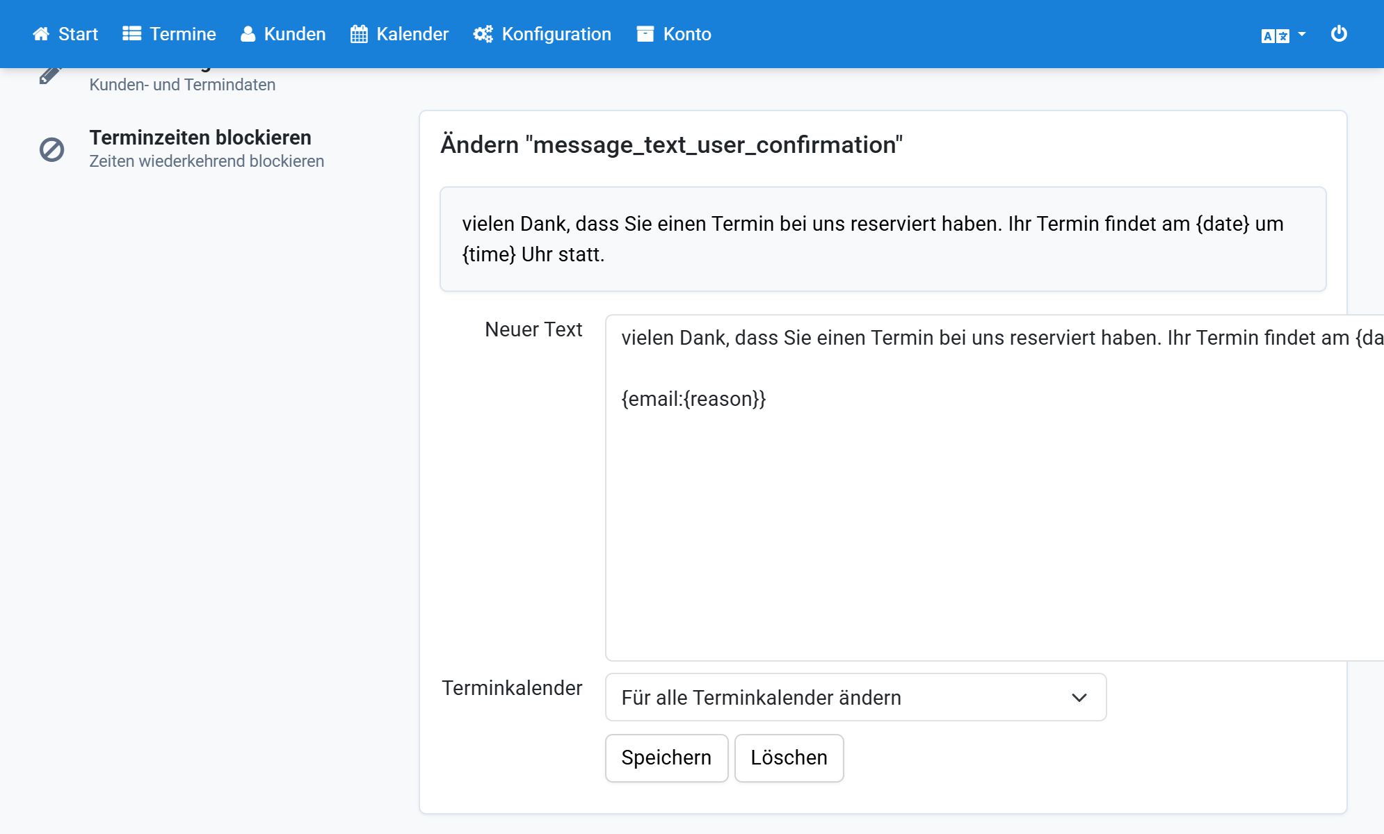 Insert {email:{reason}} into the text