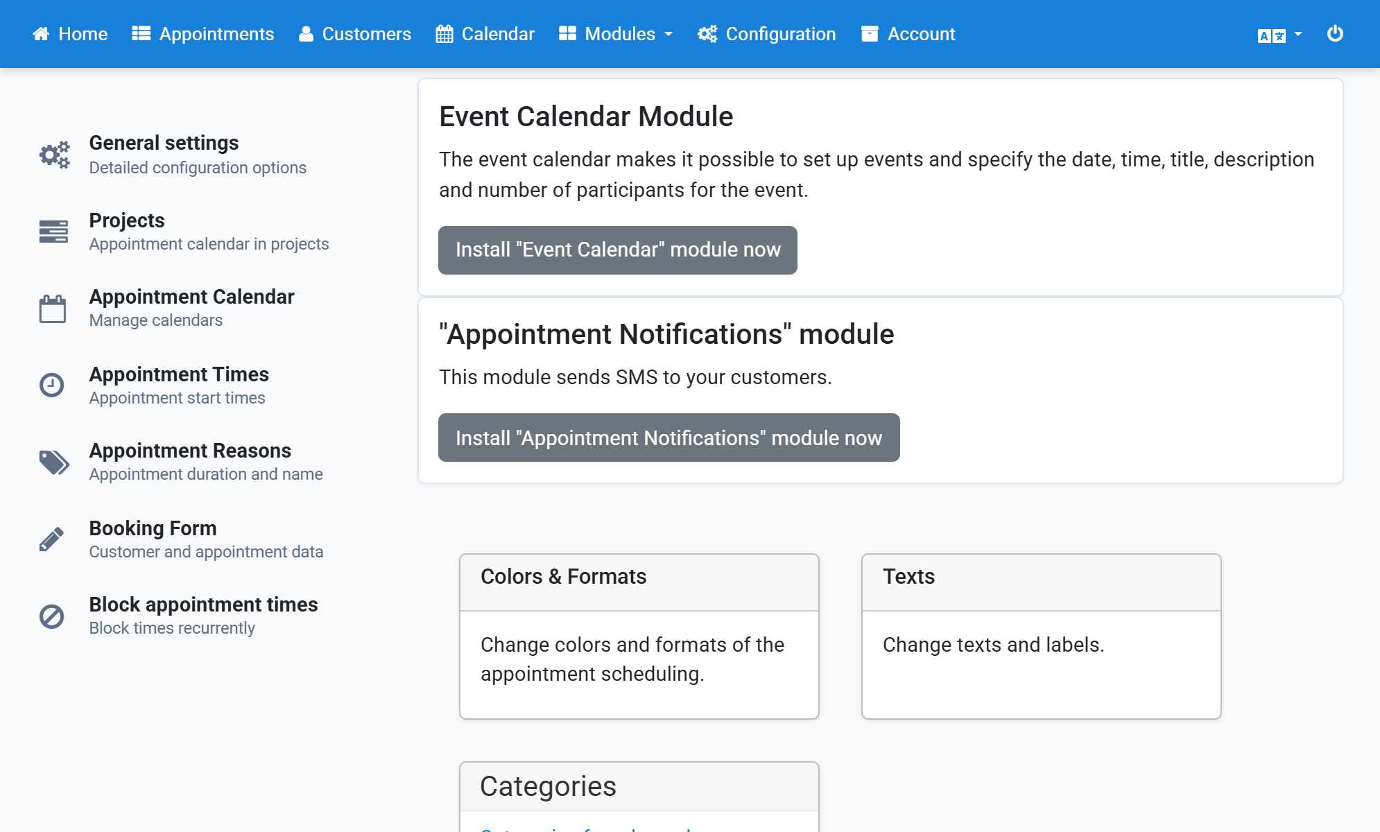 Click Appointment Calendar in the subnavigation bar