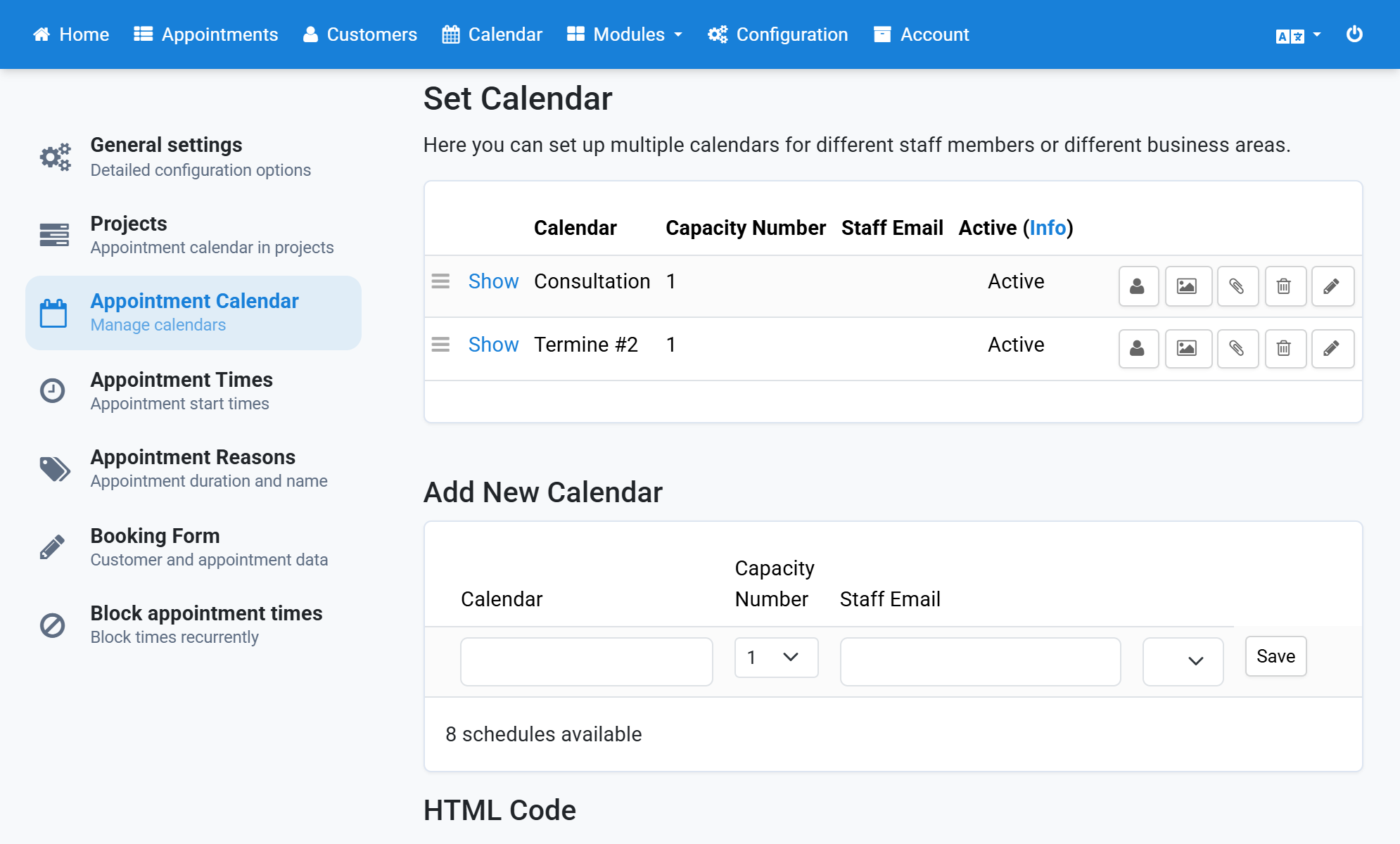 Click the user icon next to a calendar