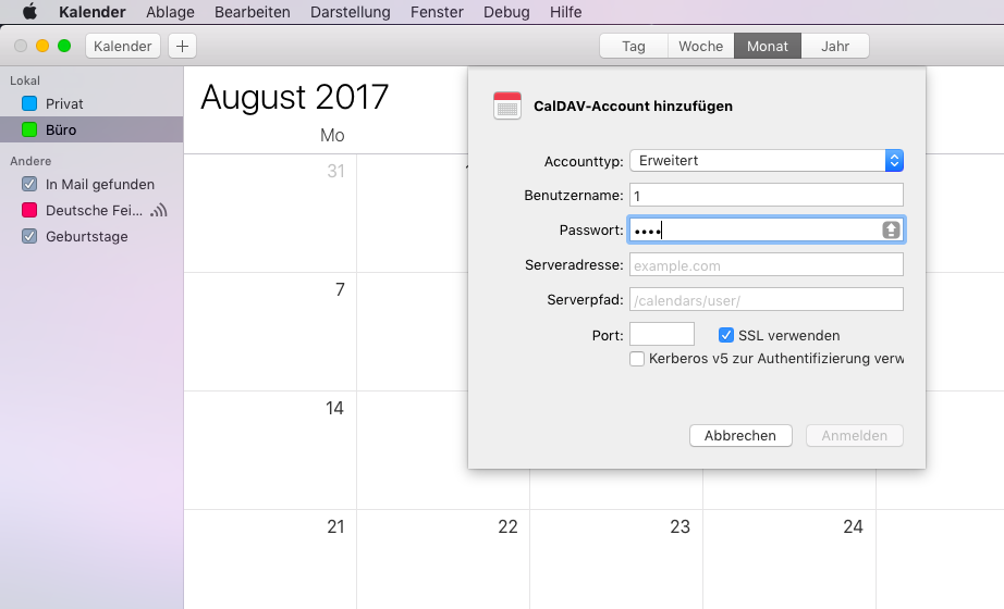 Enter the same password in Apple Calendar