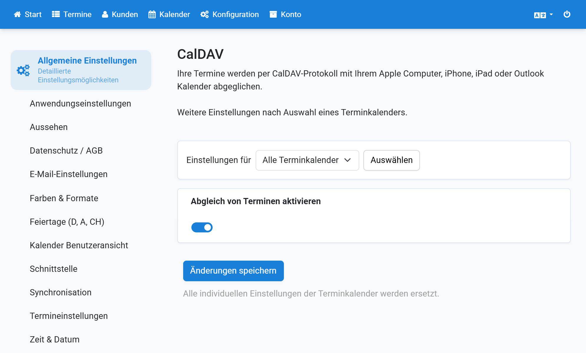 Activate the appointment sync at Appointmind, save the changes and then select your calendar
