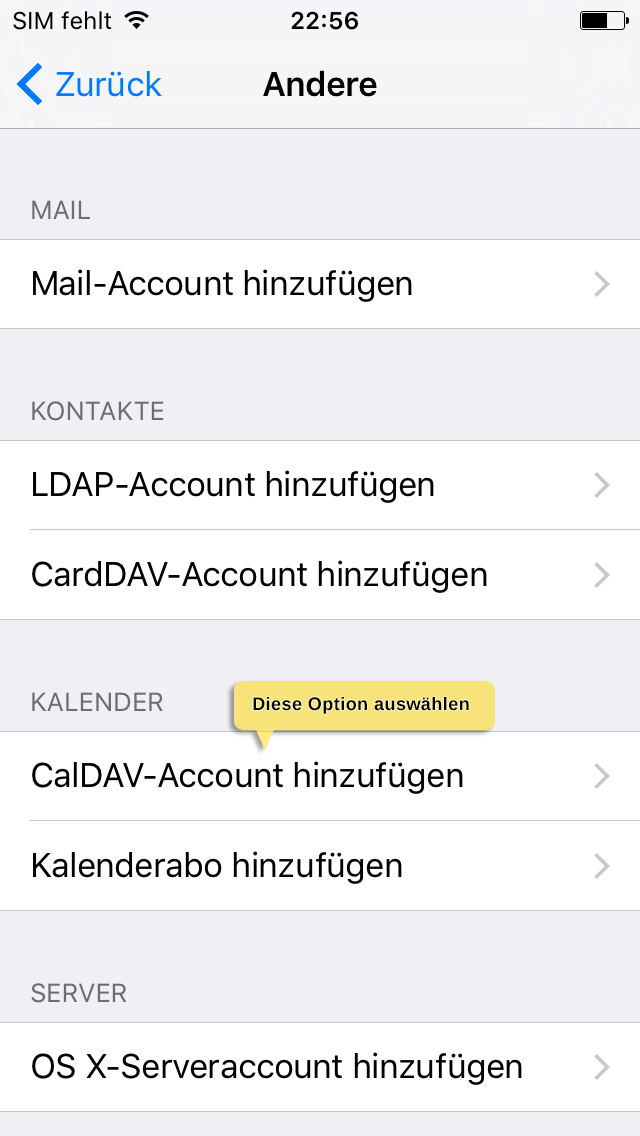 Select Add CalDAV Account