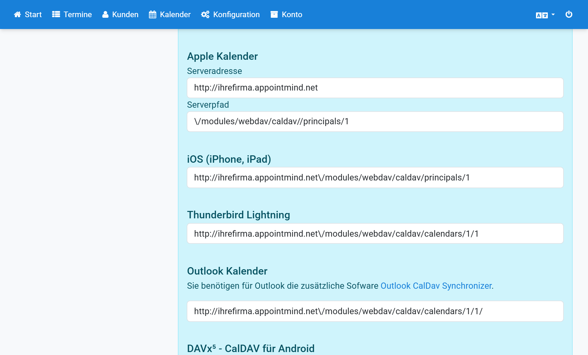 Copy the iOS URL at Appointmind