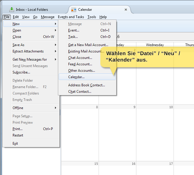 1. In the File menu, select New and then Calendar