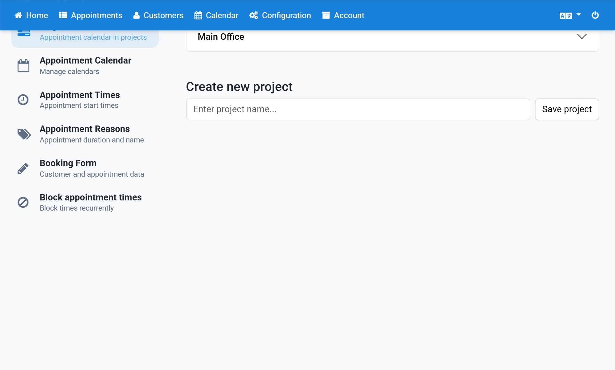 Optionally click Appointment reasons to define reasons for this project