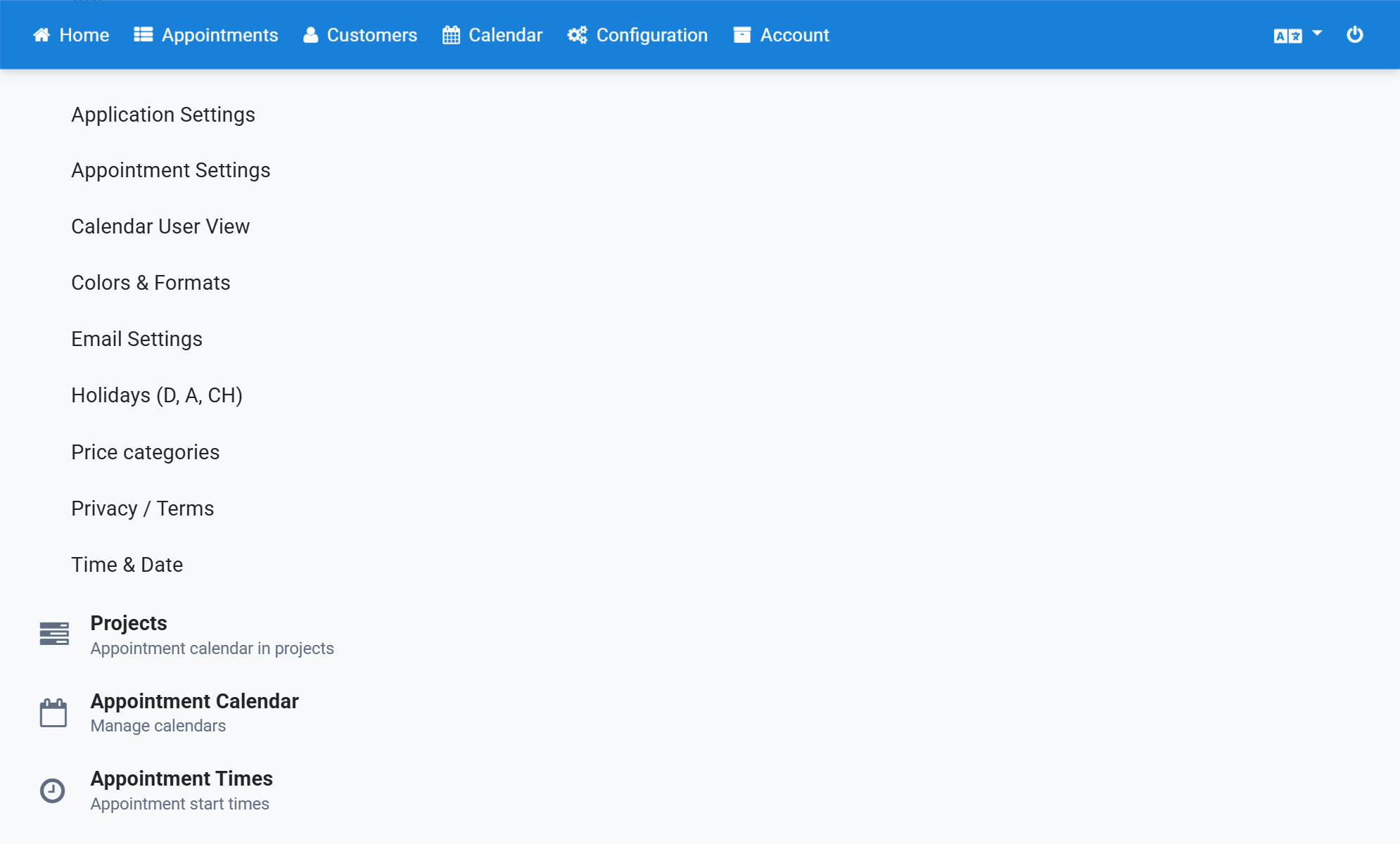 Click Projects in the submenu