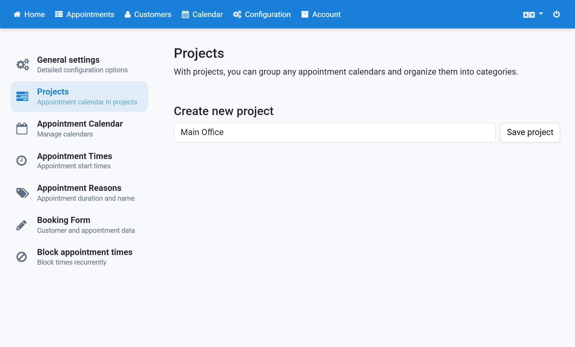 Enter a project name under Create new project and save it