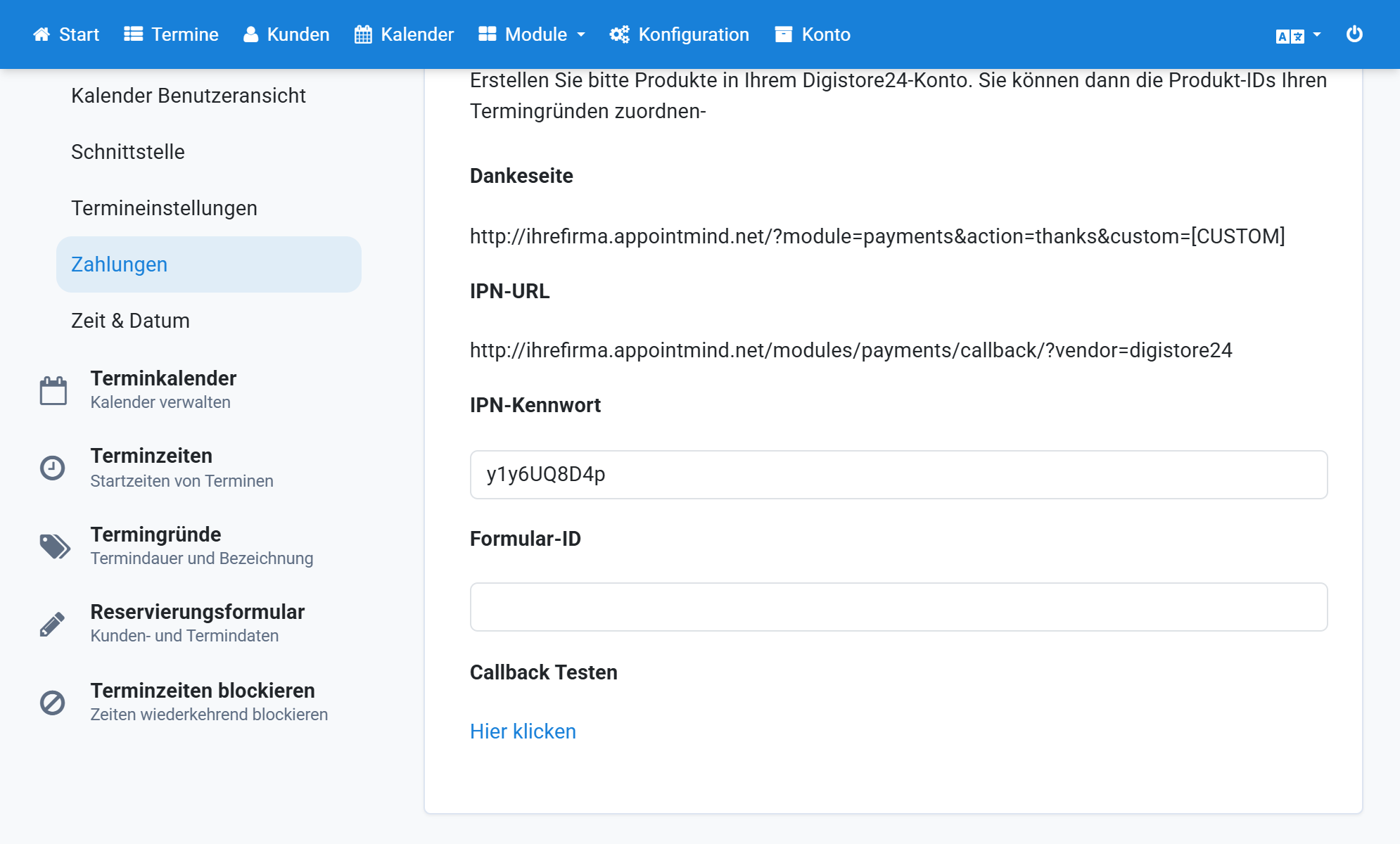Enter the same IPN password in Appointmind