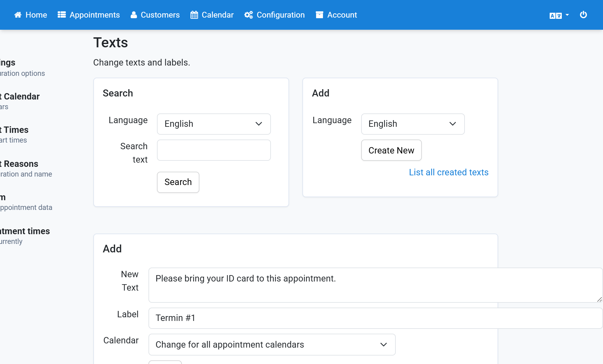 Paste the copied appointment reason into Label