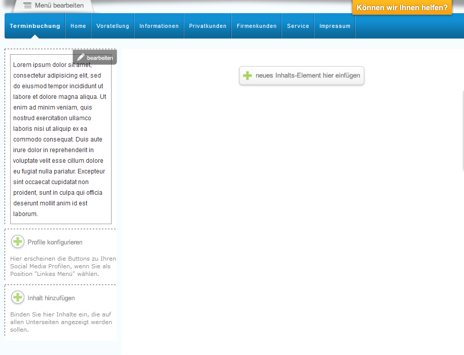Create a new page and click Neues Inhalts-Element hier einfügen