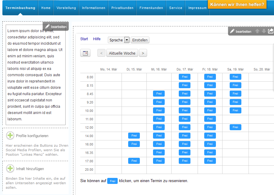 The appointment calendar is now embedded successfully