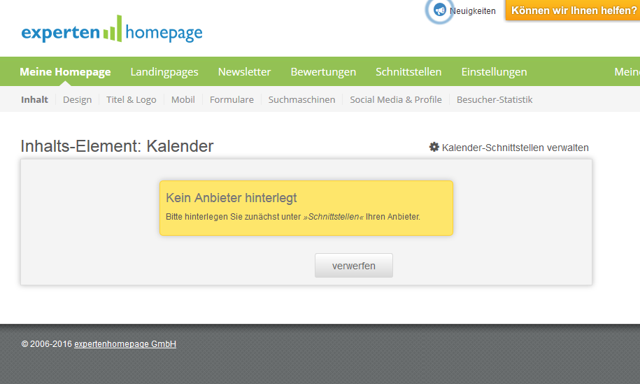Click &nbsp;Kalender-Schnittstellen verwalten