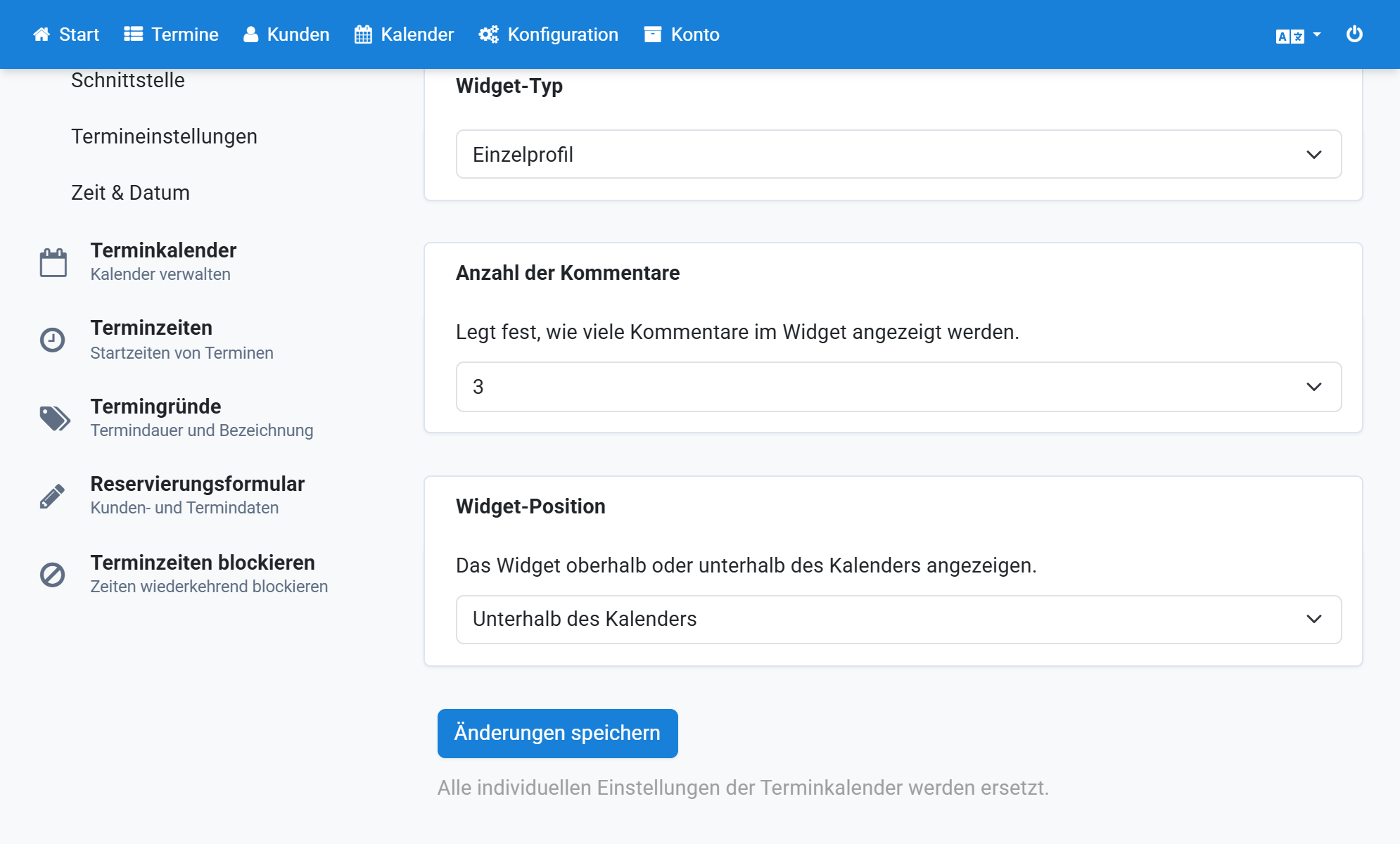 Choose the widget position
