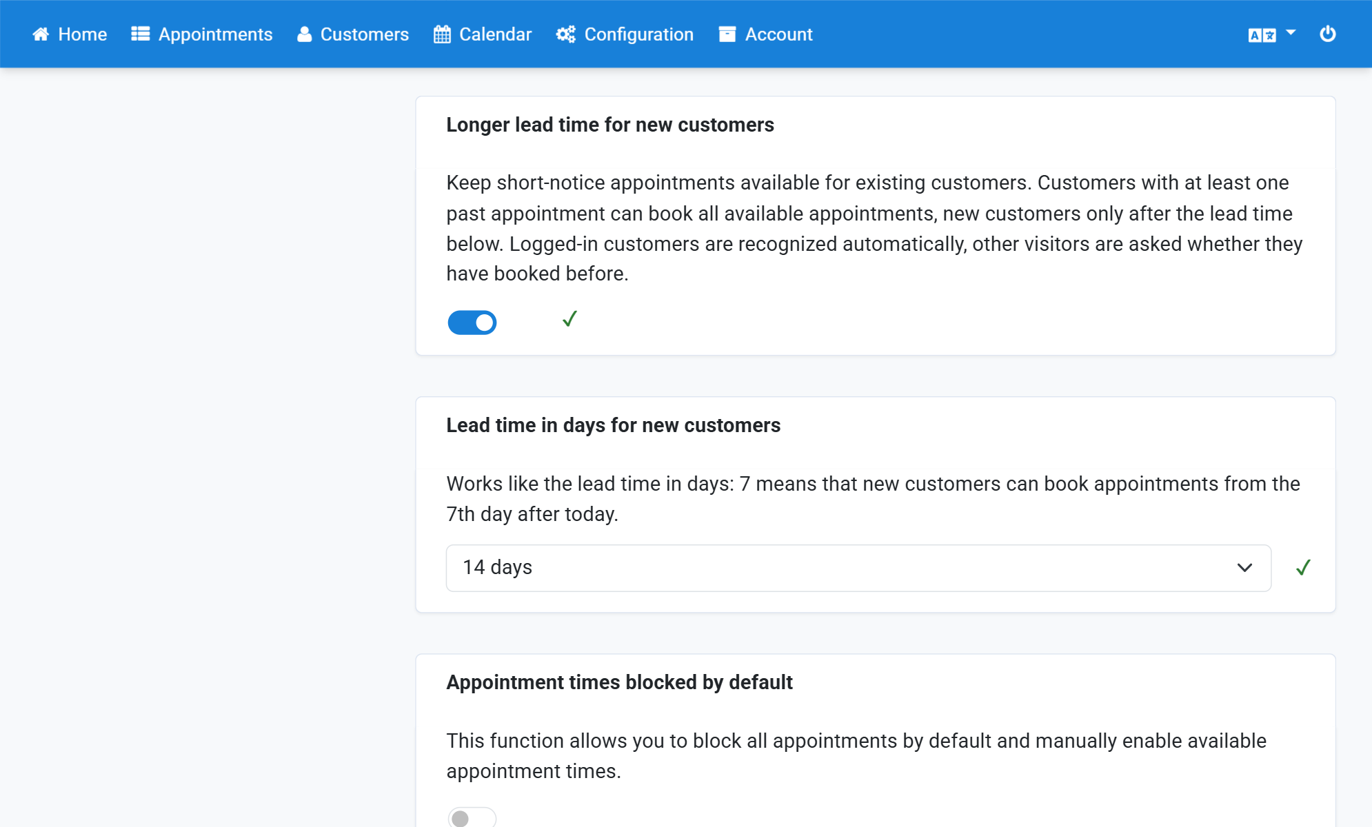 Select 14 days at Lead time in days for new customers