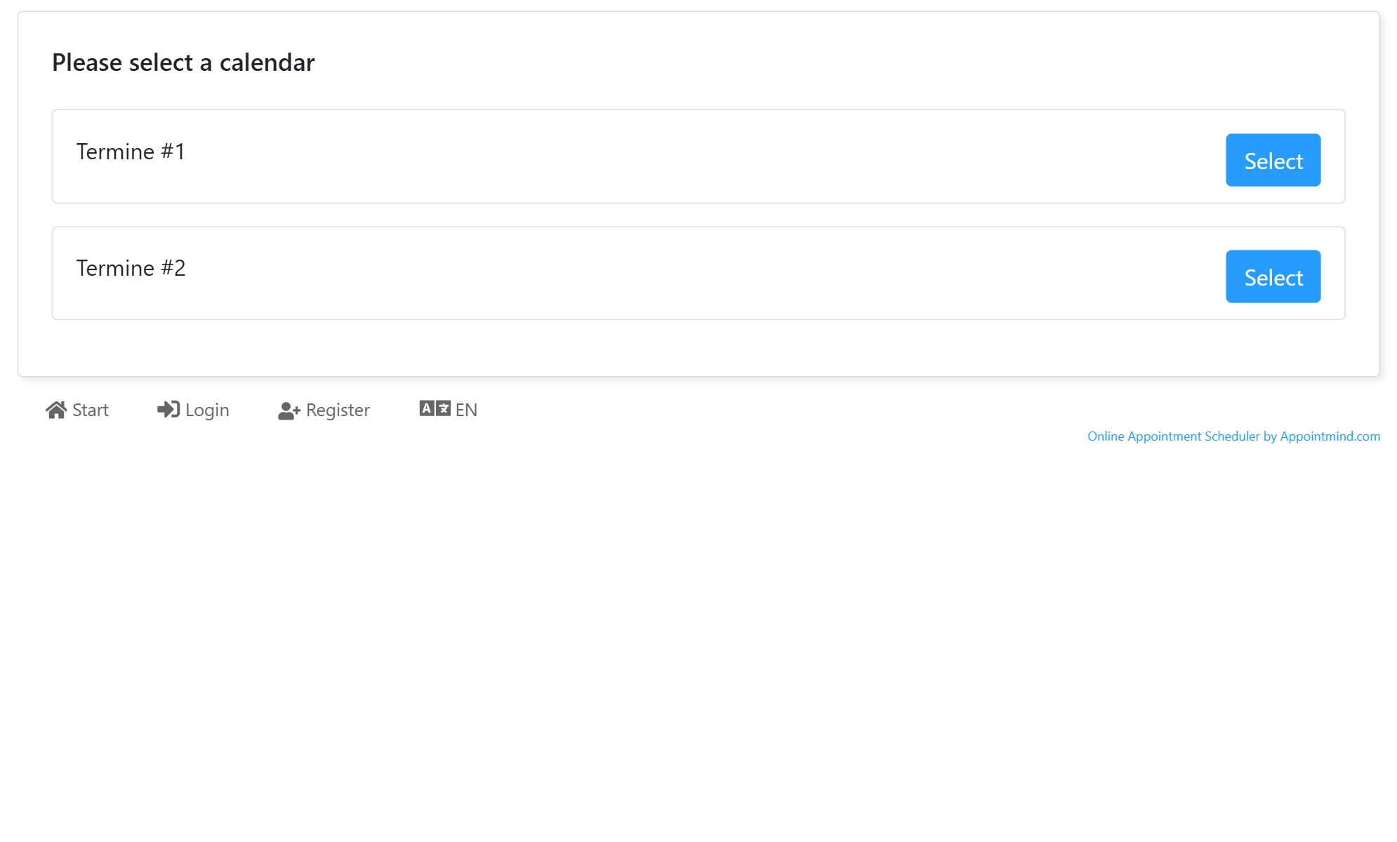 Open your booking page and click Select next to the calendar you want