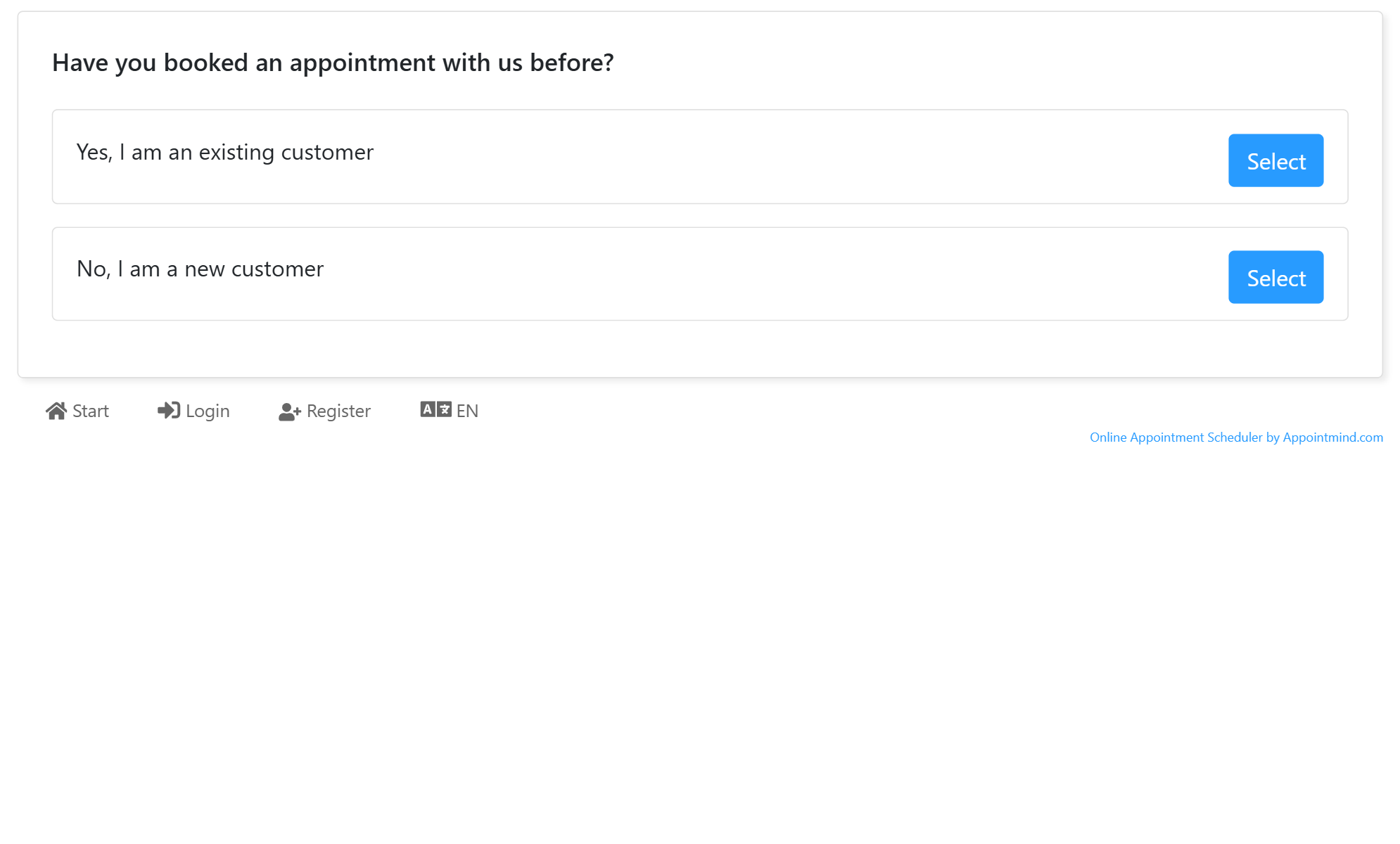 Click Select next to No, I am a new customer