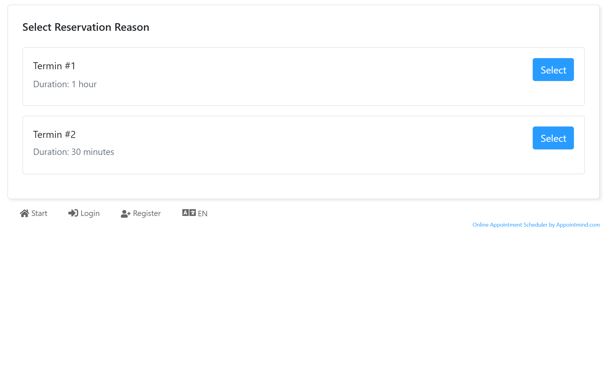 Click Select next to the reservation reason you want