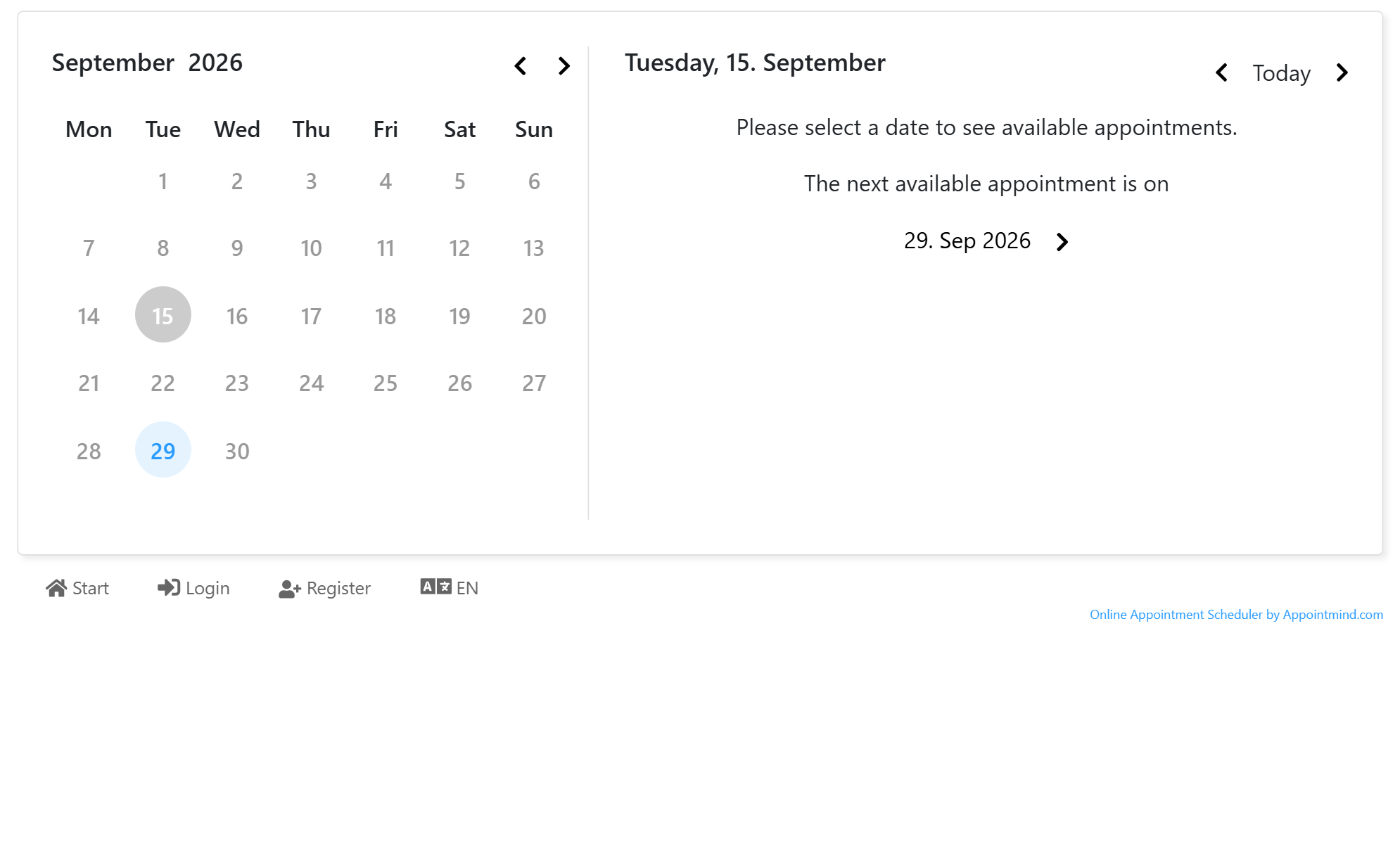 The next available appointment for new customers is 14 days ahead