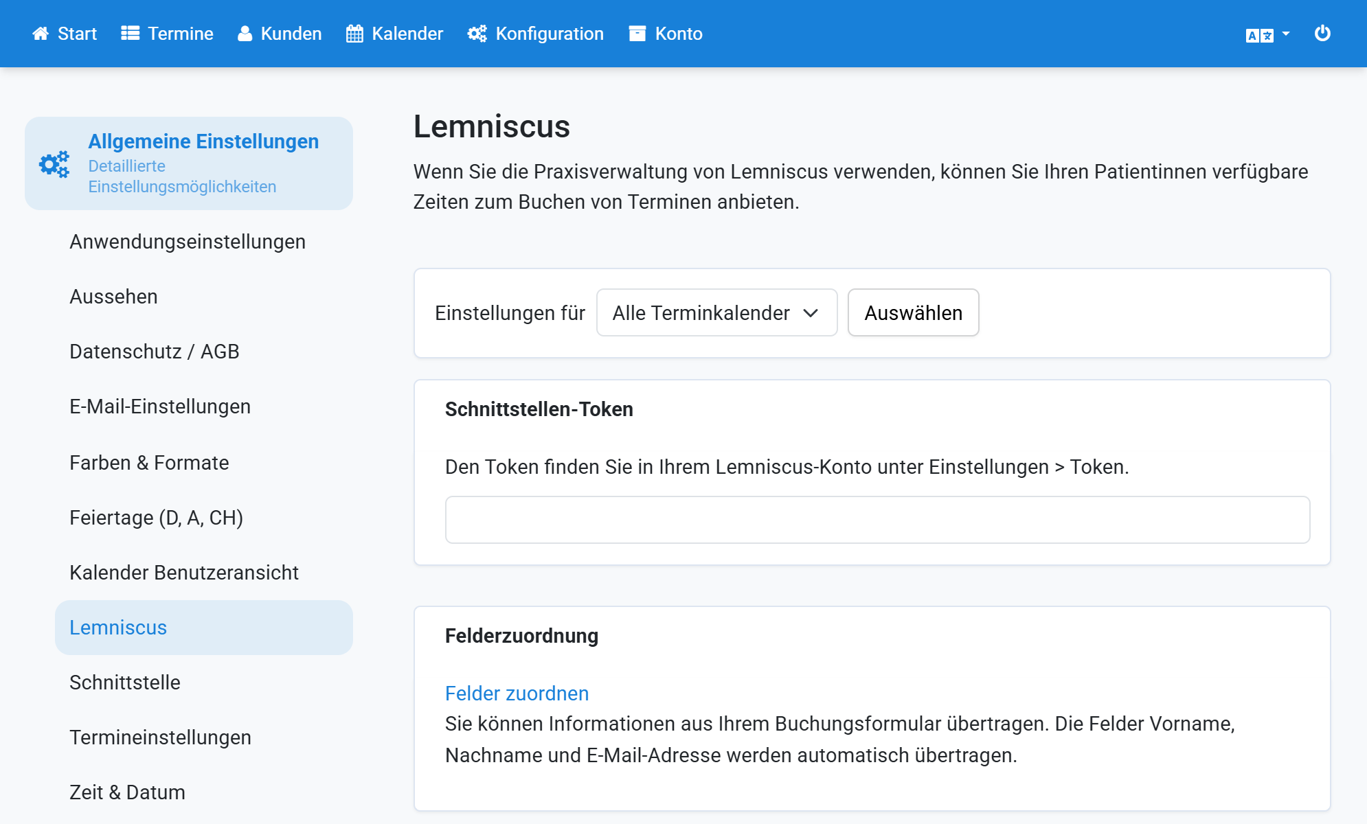 Select Lemniscus in Appointmind General settings