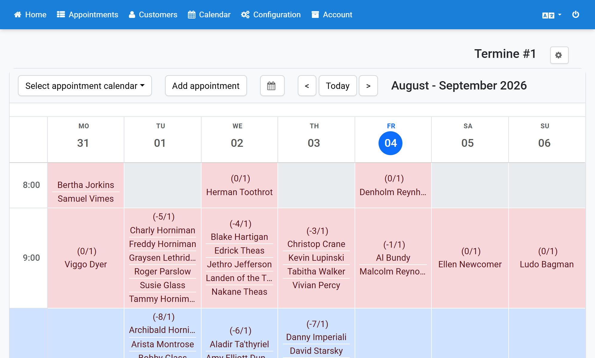 The released timeslots now appear in a different color