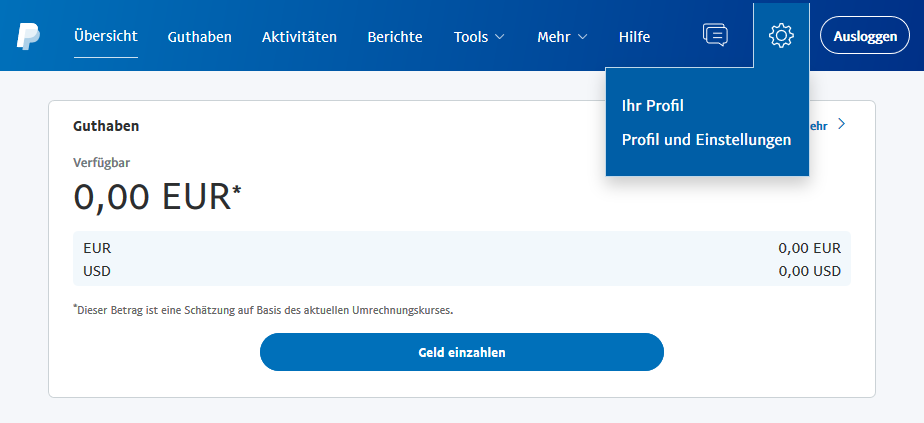 Sign in to PayPal and open Profile and settings