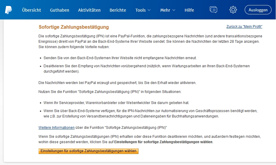 Open the instant-payment-notification settings