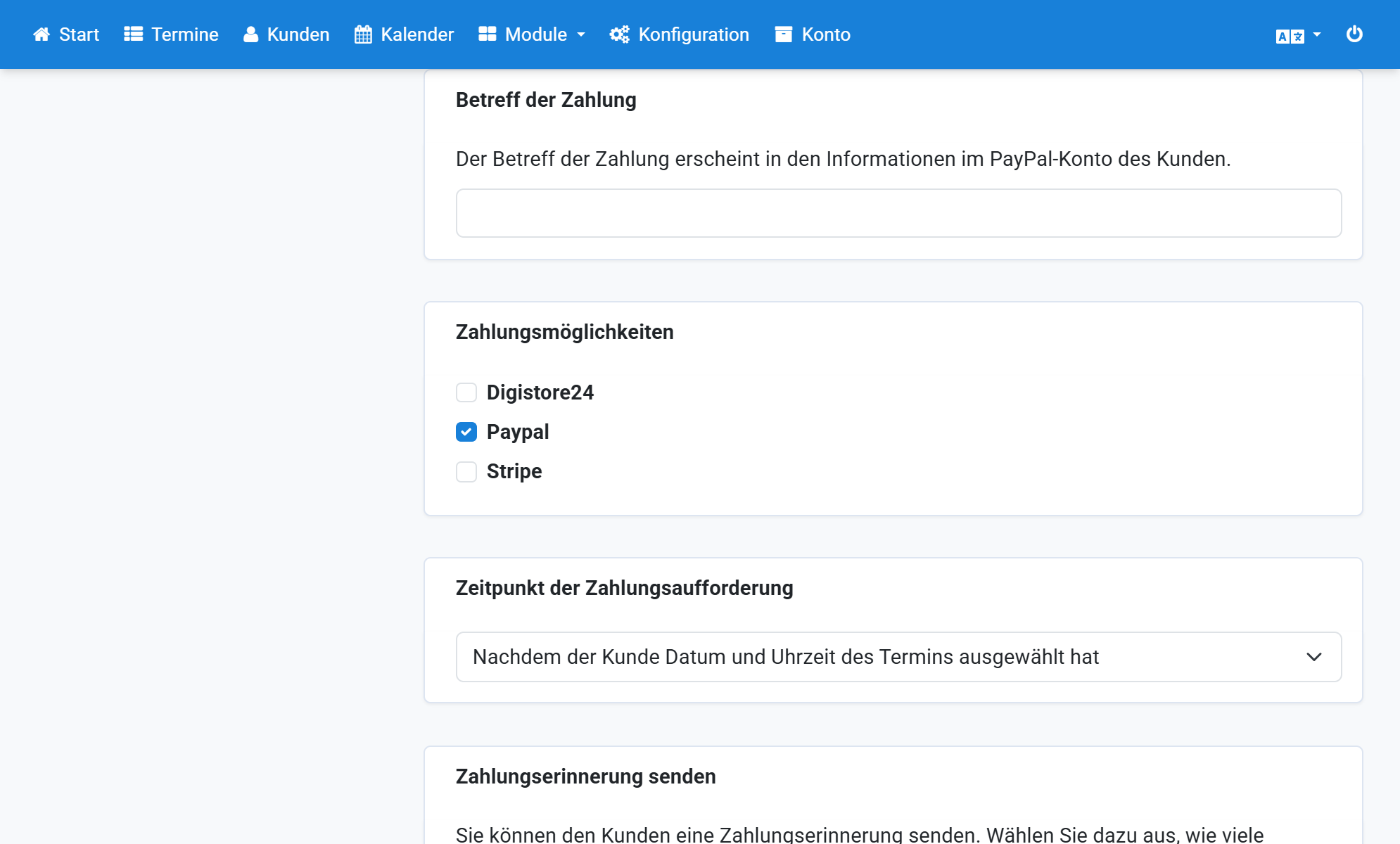 Enable PayPal under Payment options