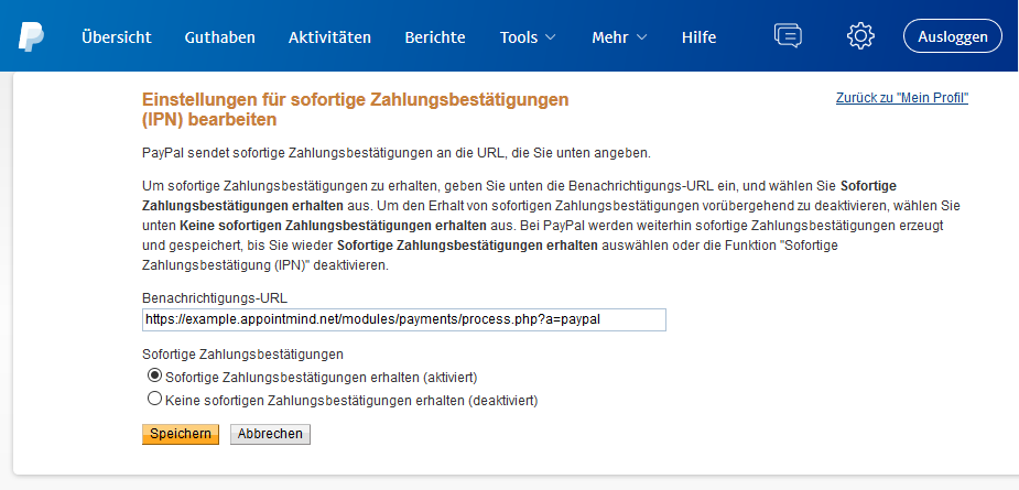 Enable Receive Instant Payment Notification