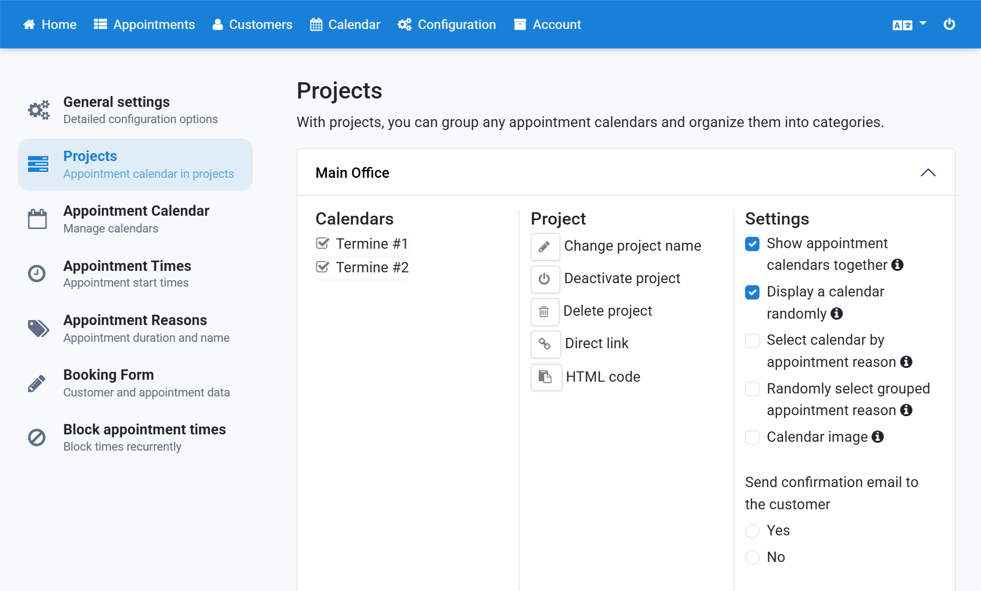 Check Select calendar by appointment reason