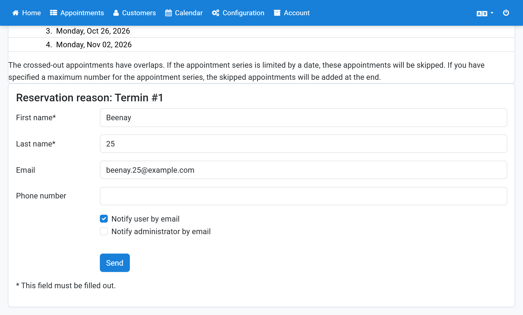 Select who should be notified about the appointment