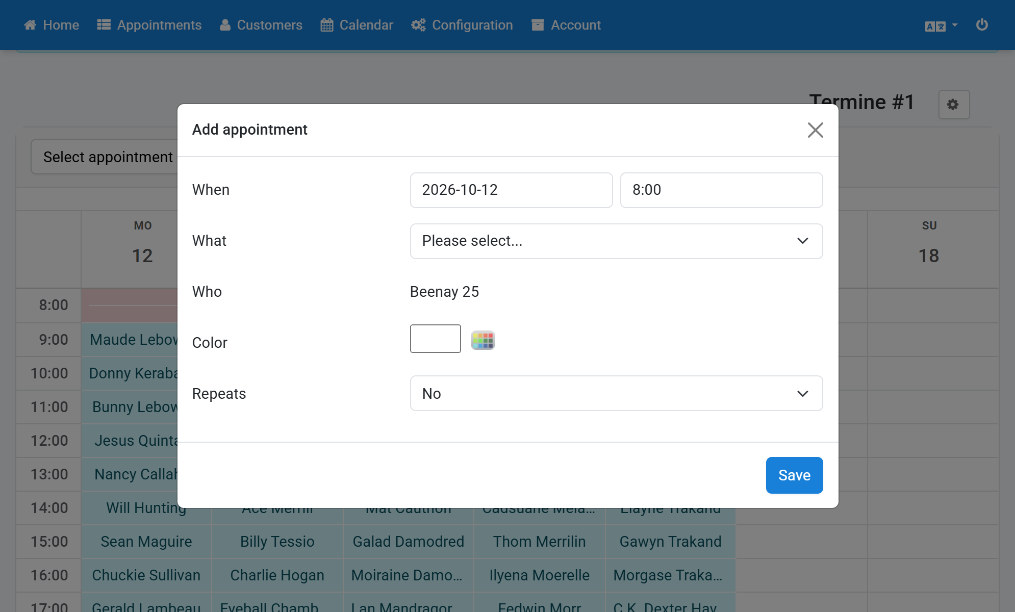Select a reservation reason