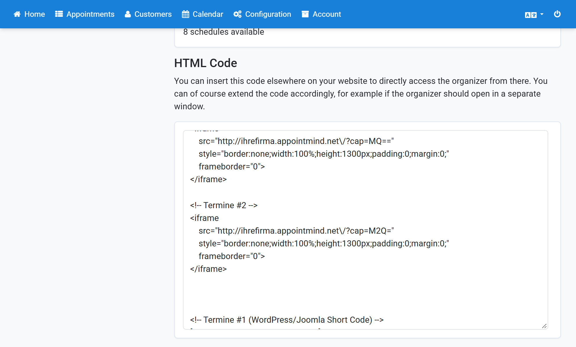 Scroll to the iframe code in the text field